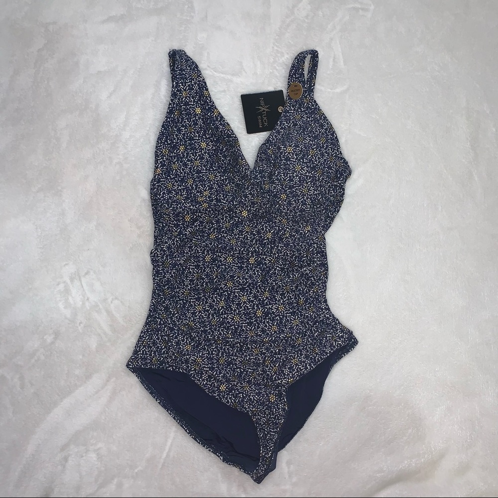Nip Tuck ladies blue and yellow swimsuit.